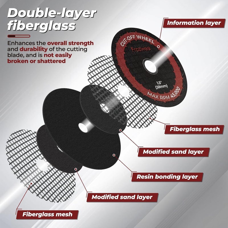 Prozwee 10 Pack 1.5" Cut Off Wheels with 2 Shank(1/4" Mandrel+1/8" Mandrel),Fiberglass Reinforced Rotary Tool Cutting Disc Set - Image 2